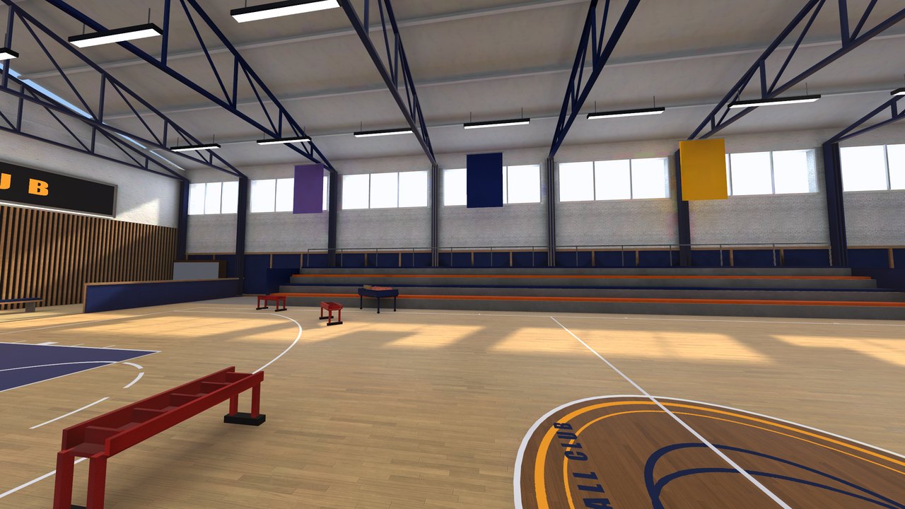 The bleachers and the courtside ball carts