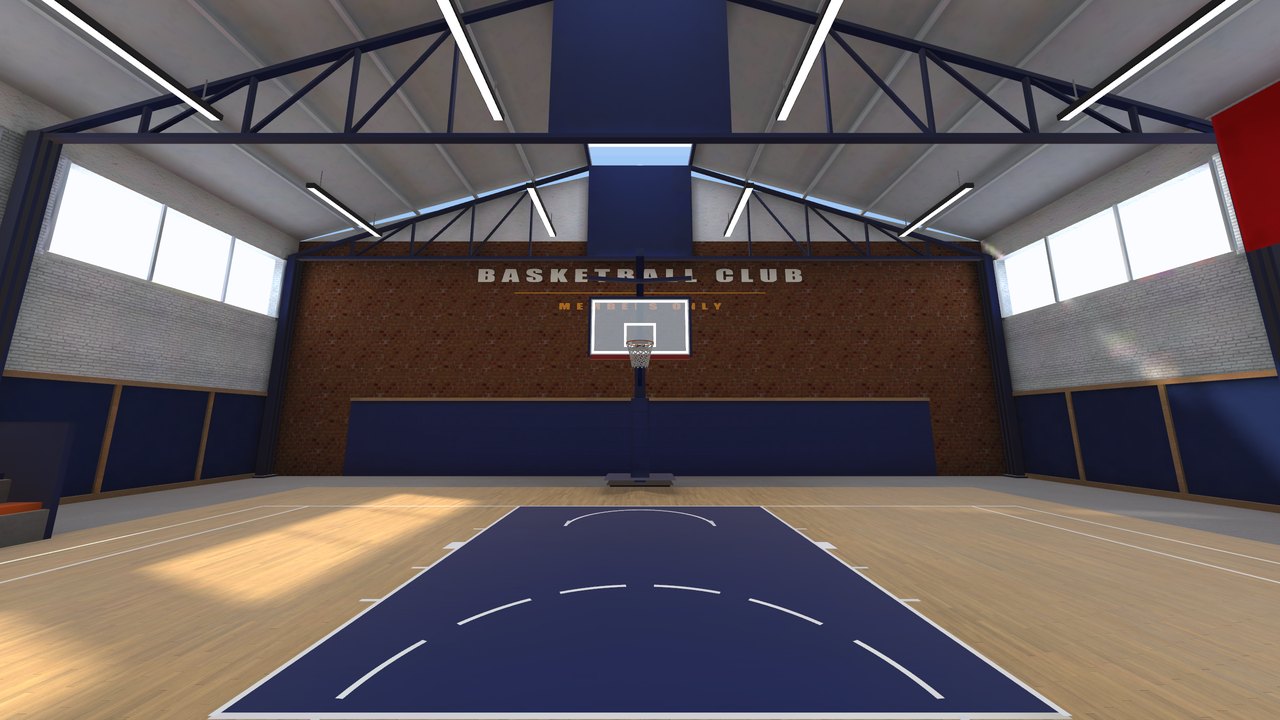 The far basket and the club wall