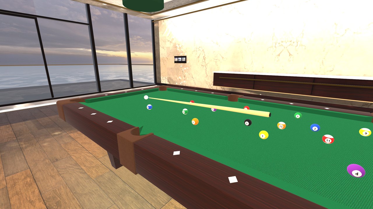 Close on the green cloth with the balls spread