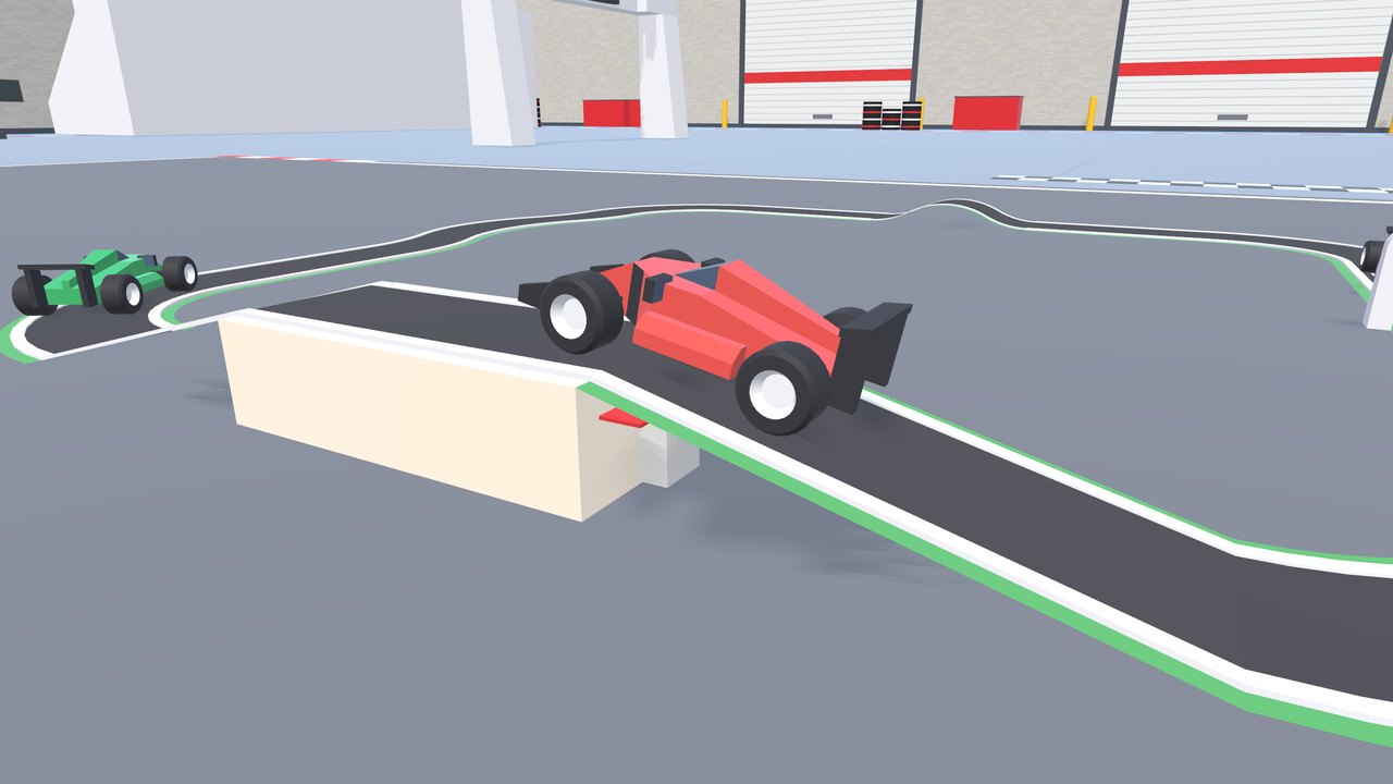 The pack racing over the flyover in the Sky Garage