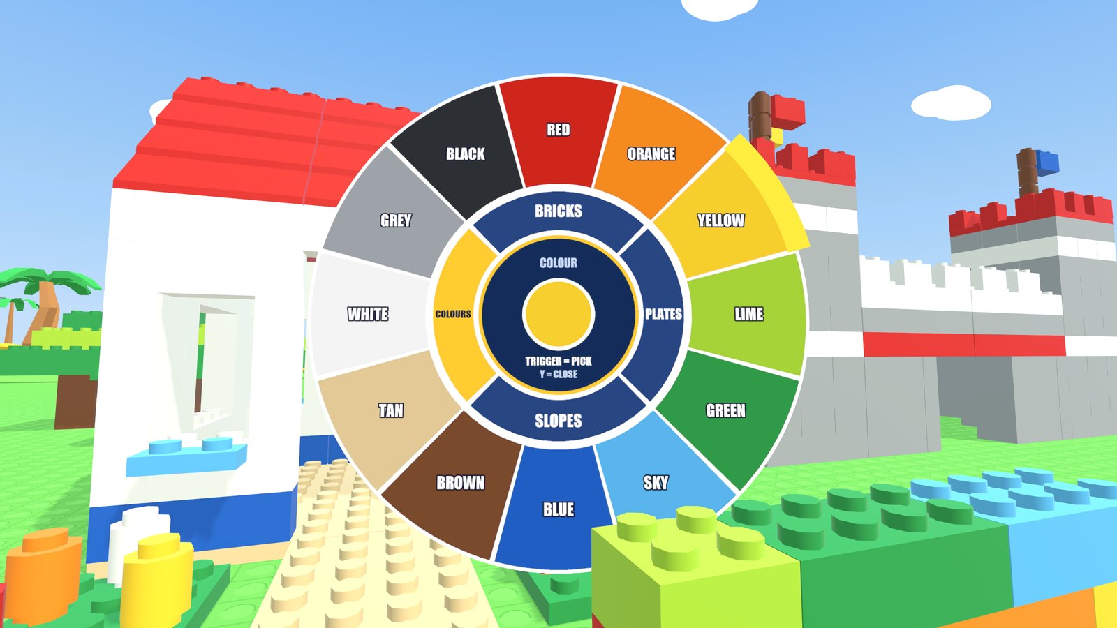 The round brick menu with the colours tab open