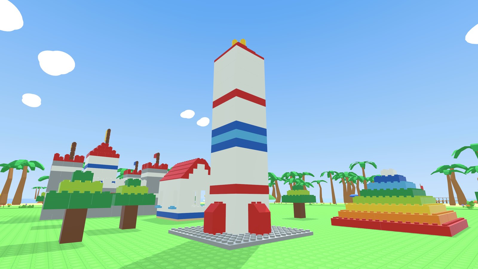 A brick rocket rising beside the starter house