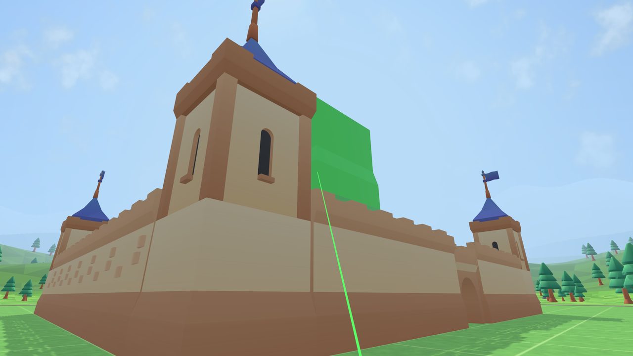 A tower base snapping onto a wall on the green laser