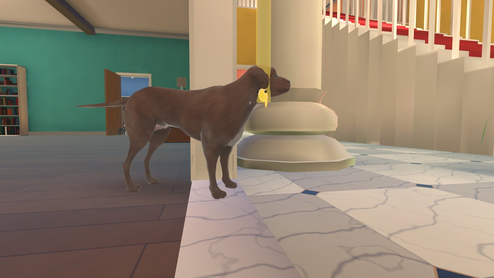 A dog runs off with the golden fish
