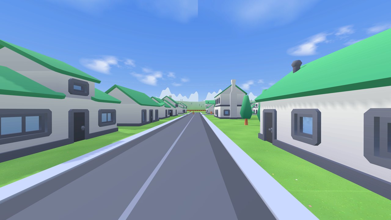 A suburban avenue of homes and trees