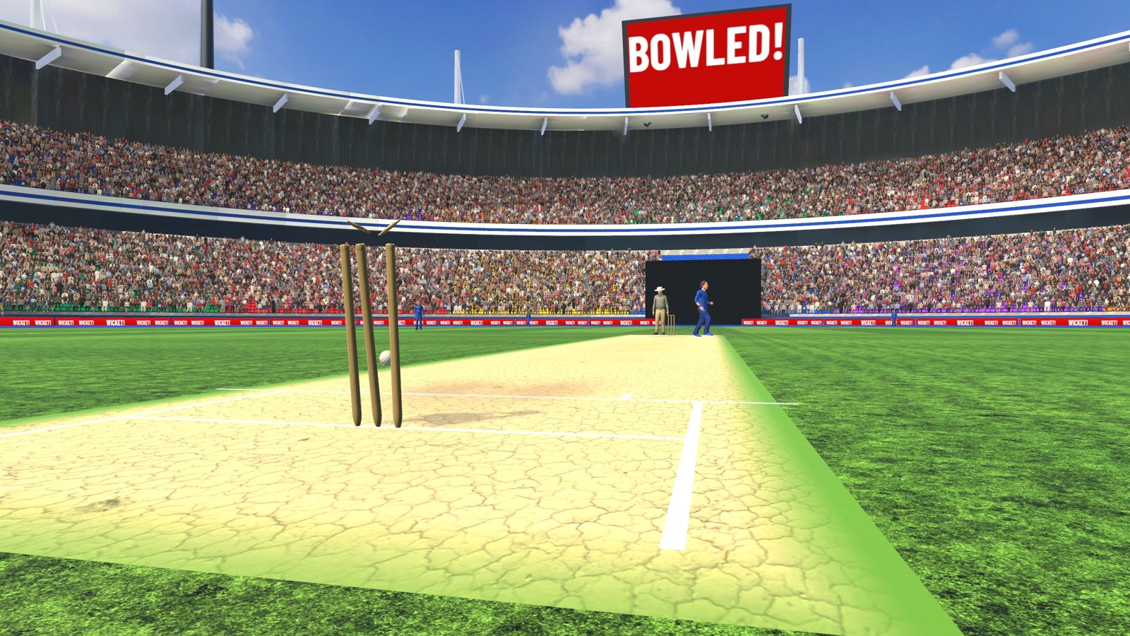 Bowled - the stumps go flying