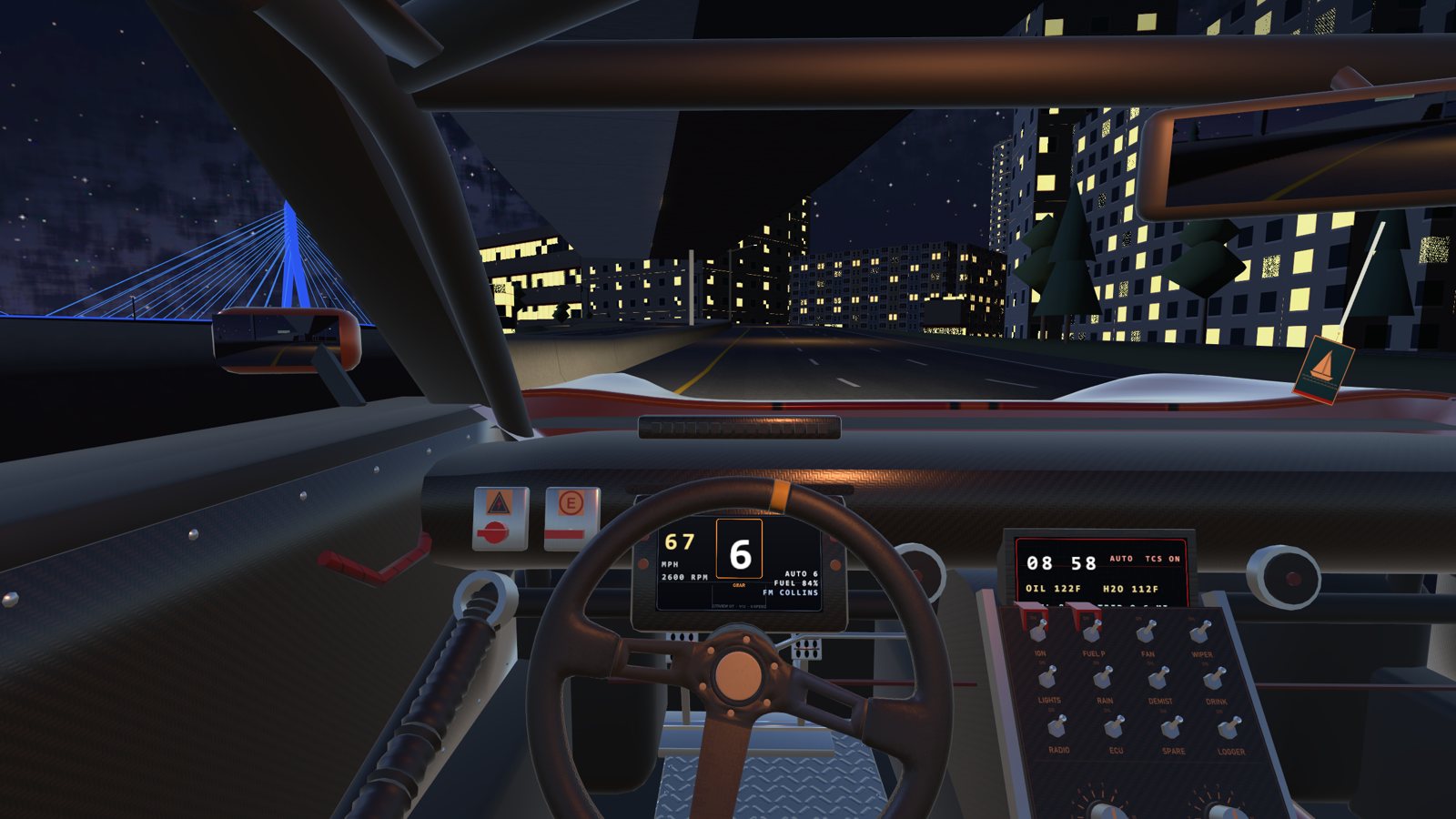 Night driving past the Zakim Bridge