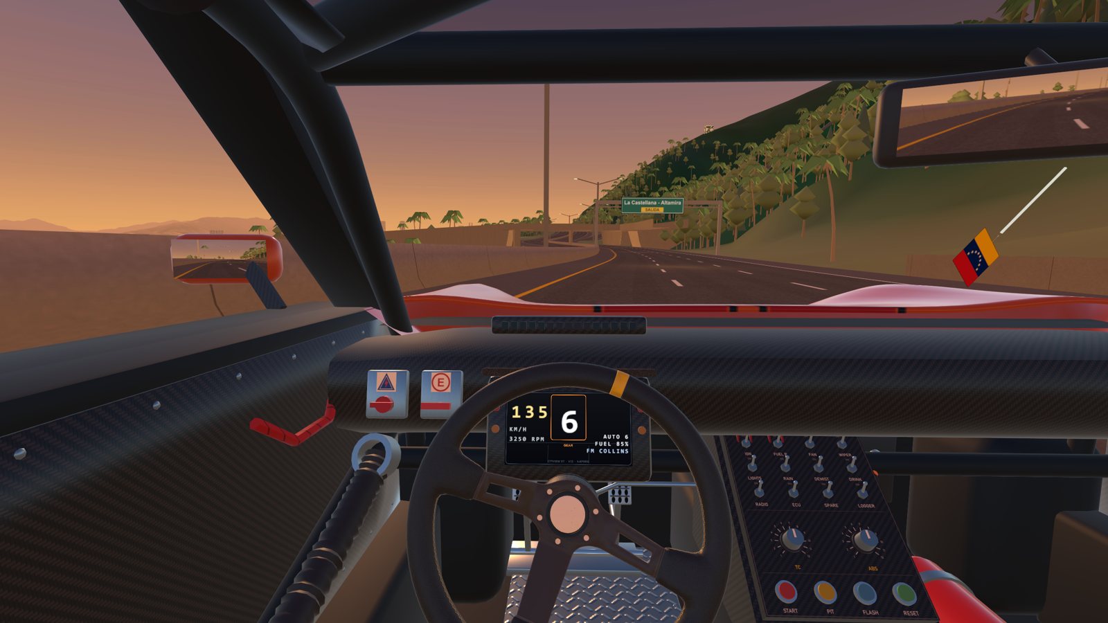 The driver's view on the Cota Mil at sunset