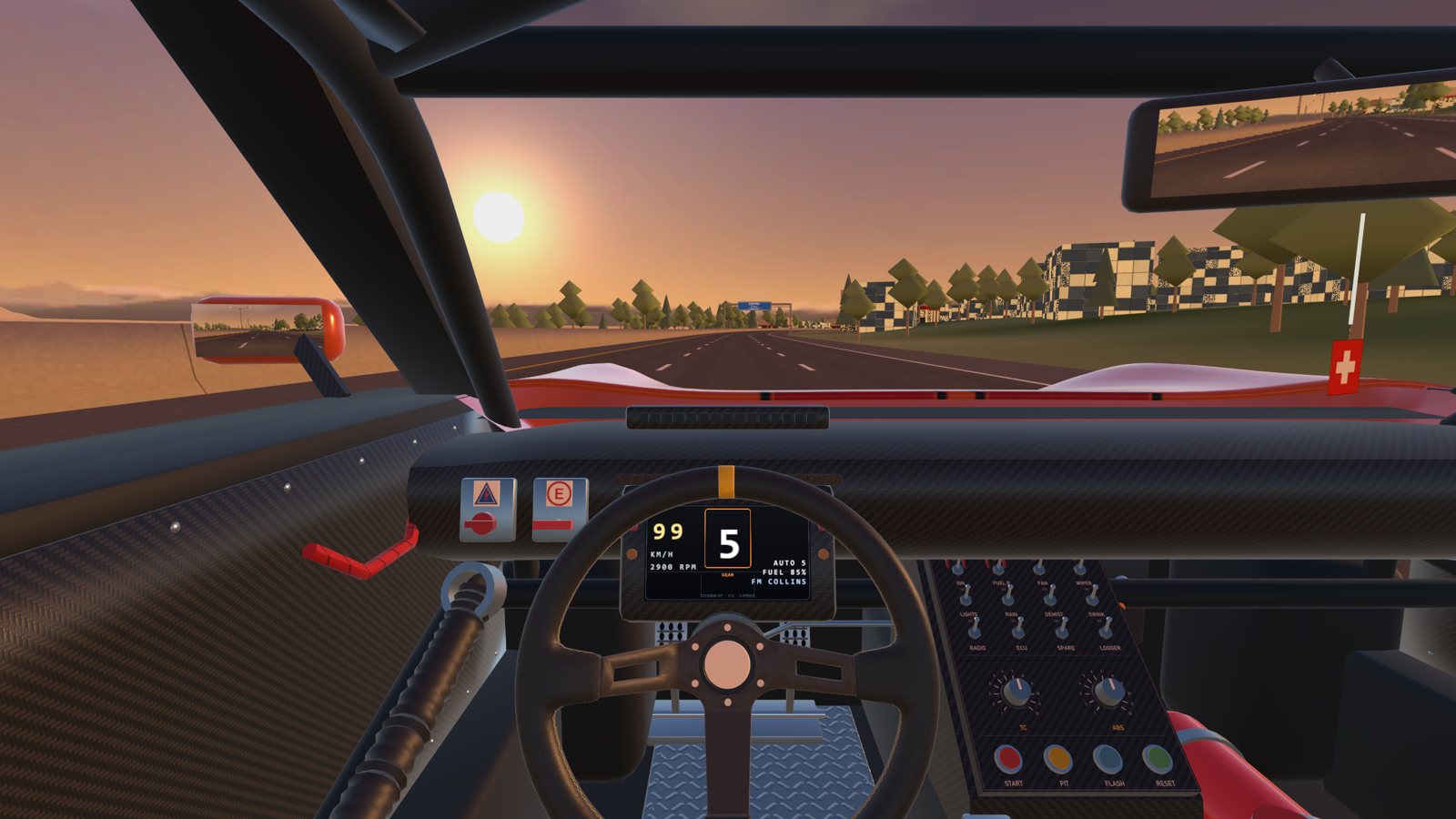 The driver's view along the Route Suisse at sunset