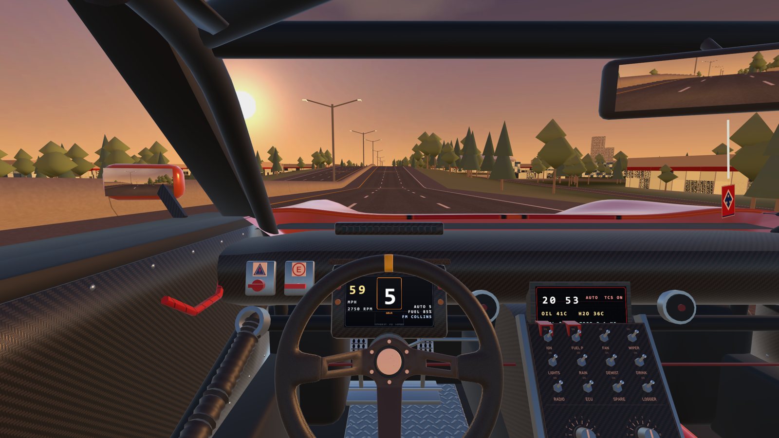 The driver's view on I-30 at sunset