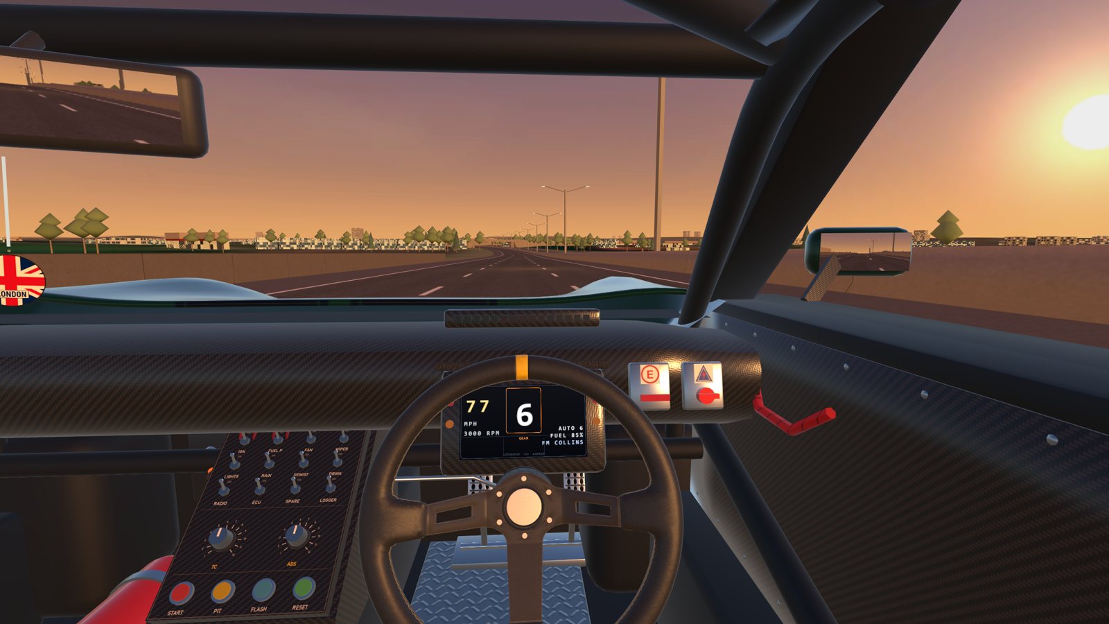 The driver's view down the A40 at sunset