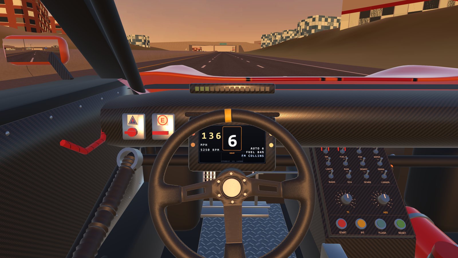 Flat out on the freeway with the shift lights lit