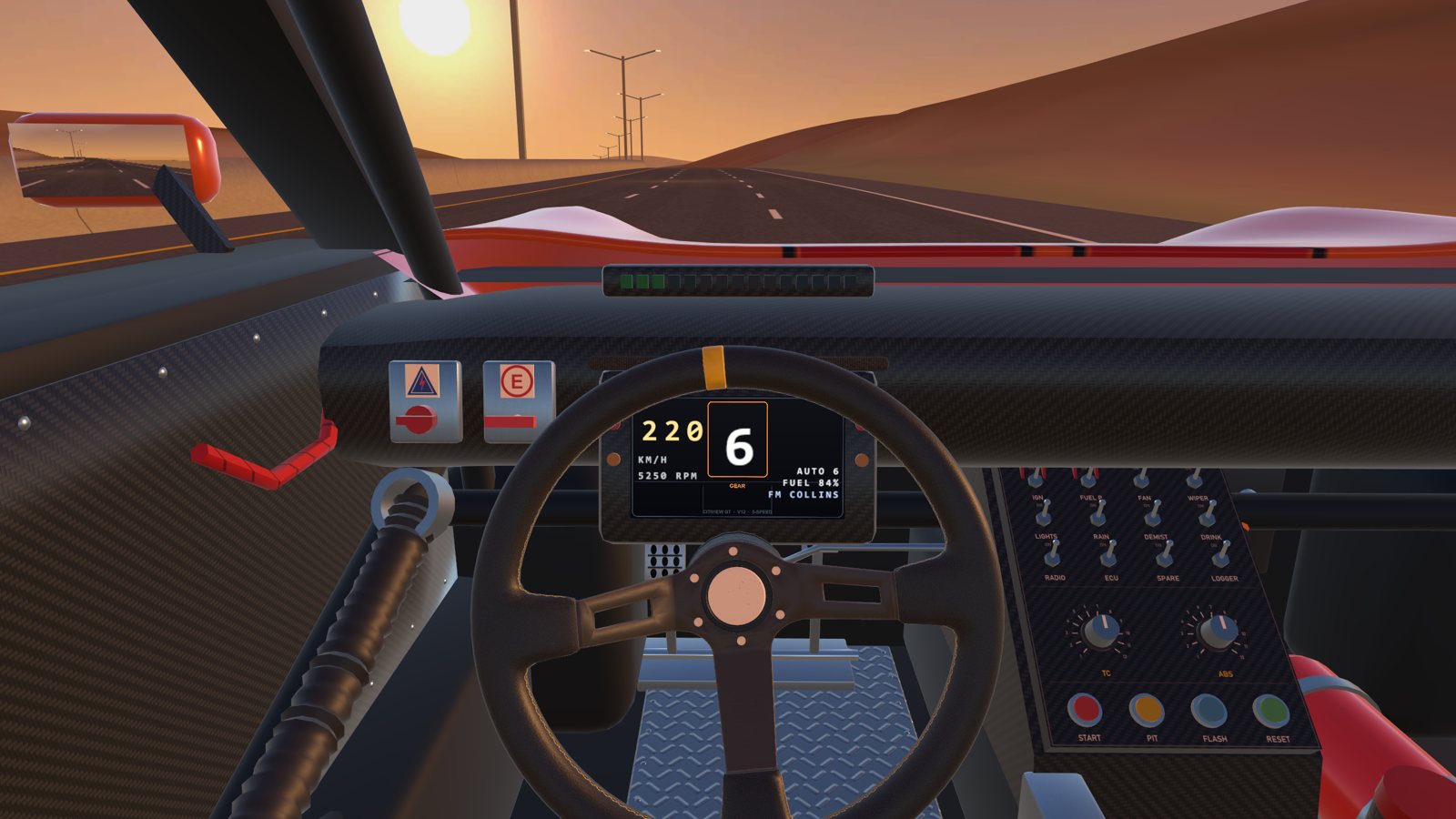 Flat out on the ring road with the shift lights lit