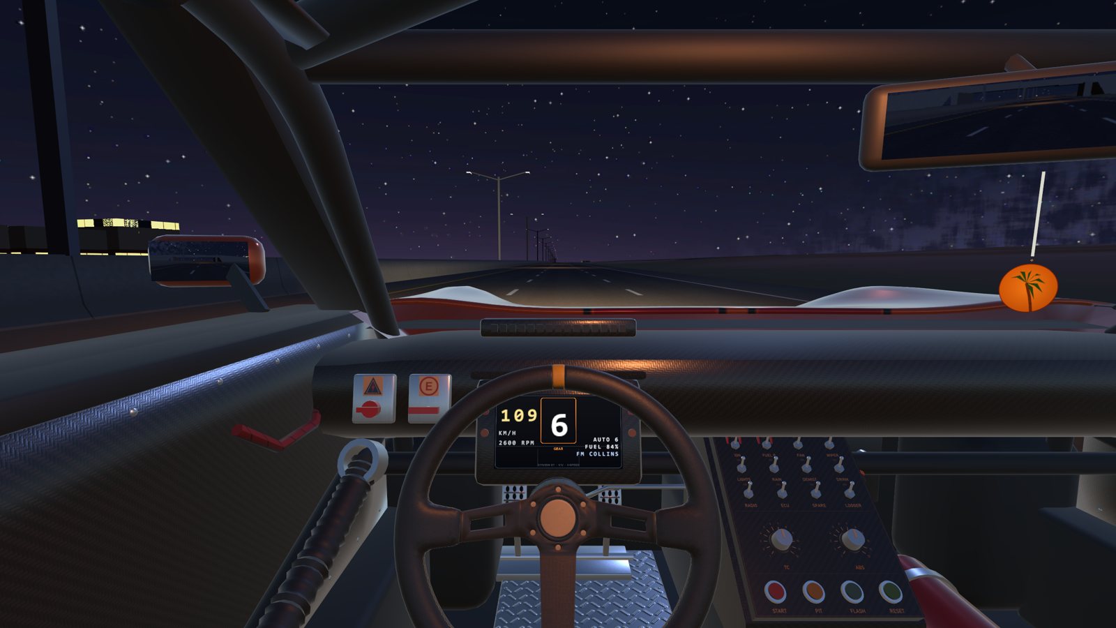 Night driving with the city lit up