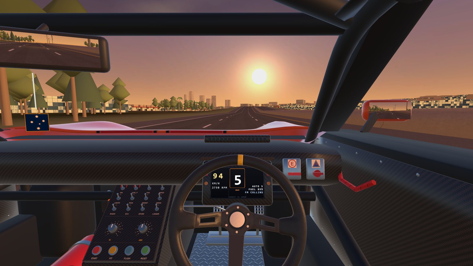 The driver's view on the Mitchell Freeway at sunset