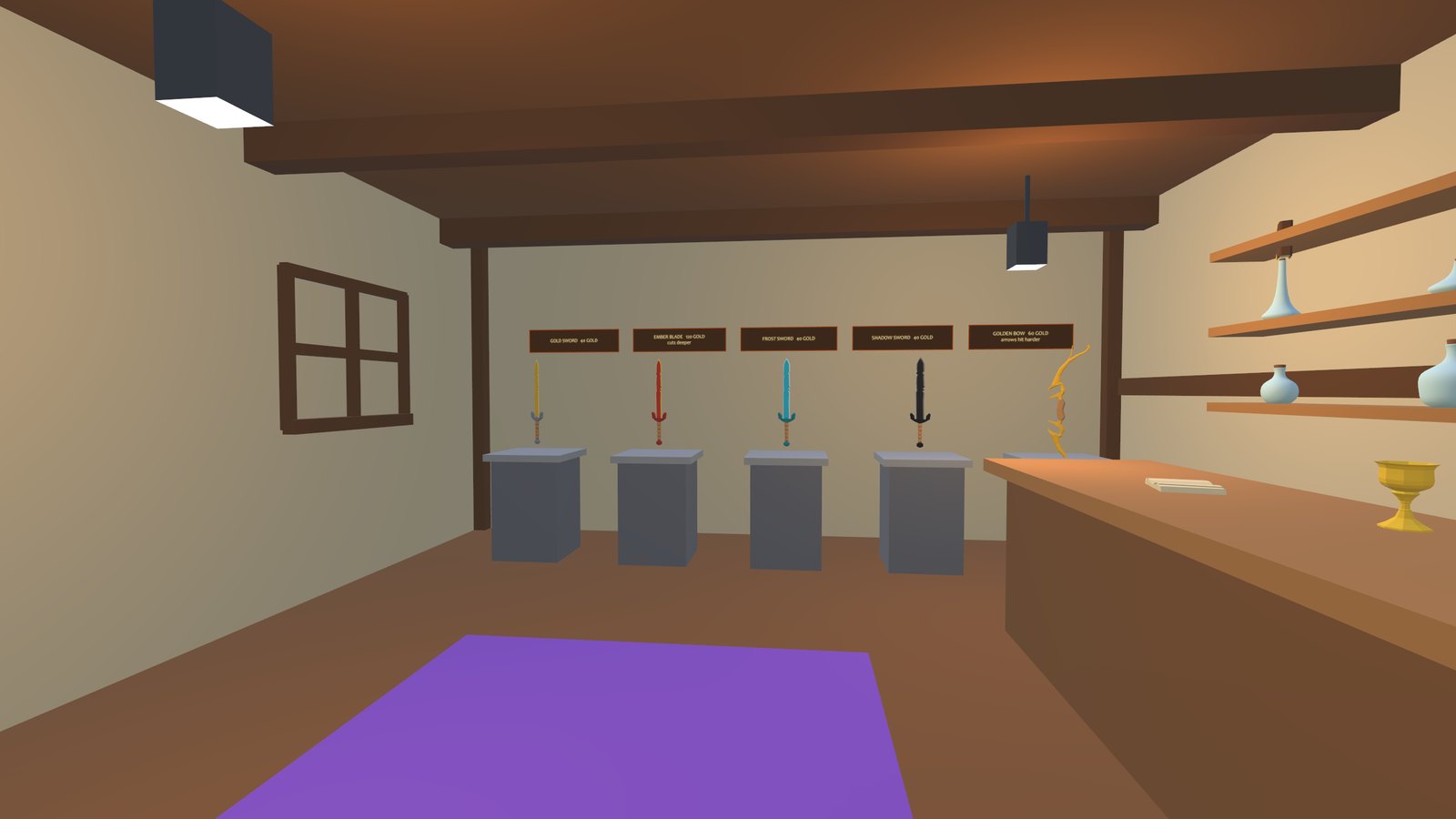 The Emporium counter with swords and bows