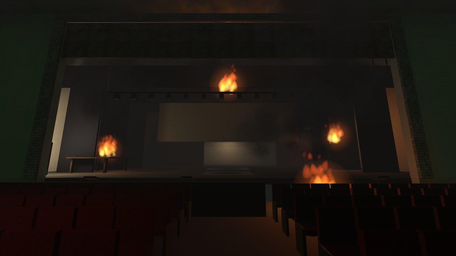 Fire in the stalls of an old theatre