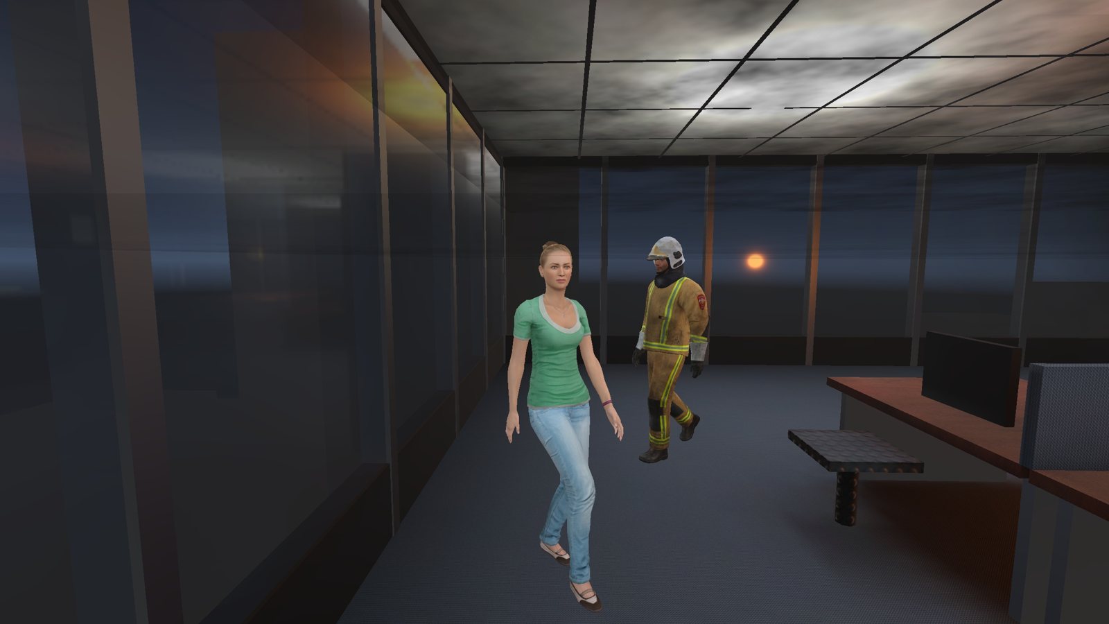 Leading Priya out of the Skyline Tower