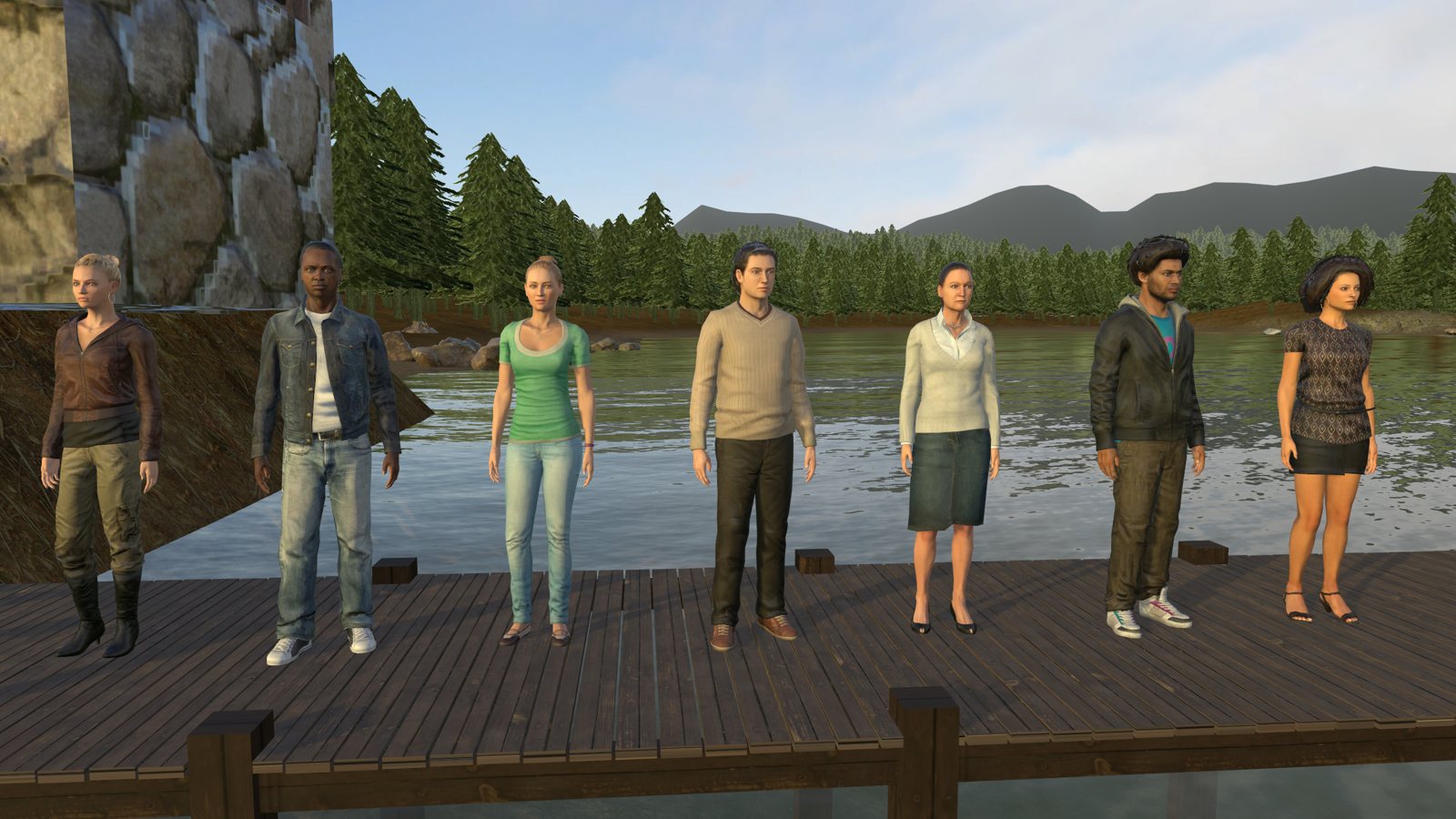 The anglers you can choose from, lined up on the dock