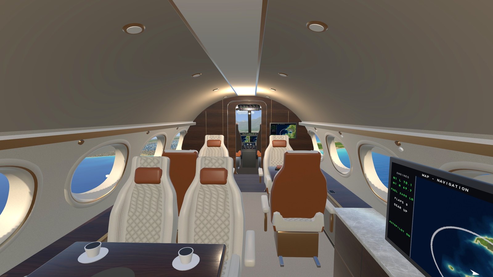 The cabin, looking forward to the flight deck
