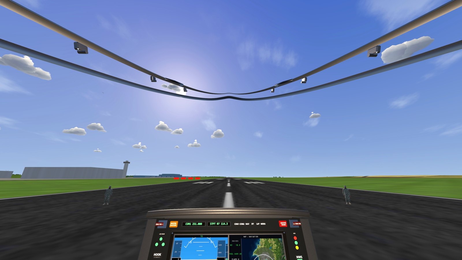 On the runway as the canopy comes down