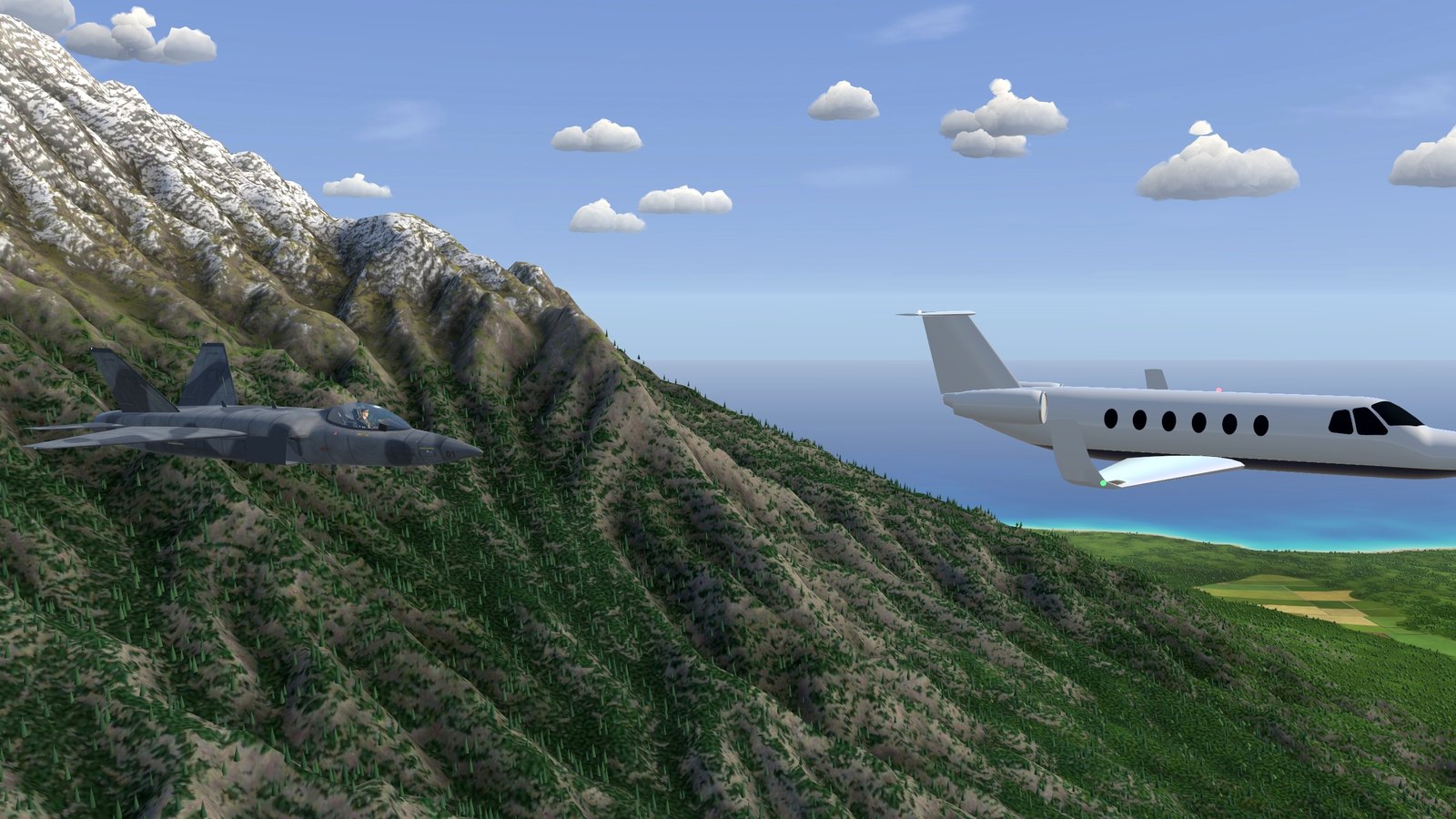 On the airliner's wing over the island
