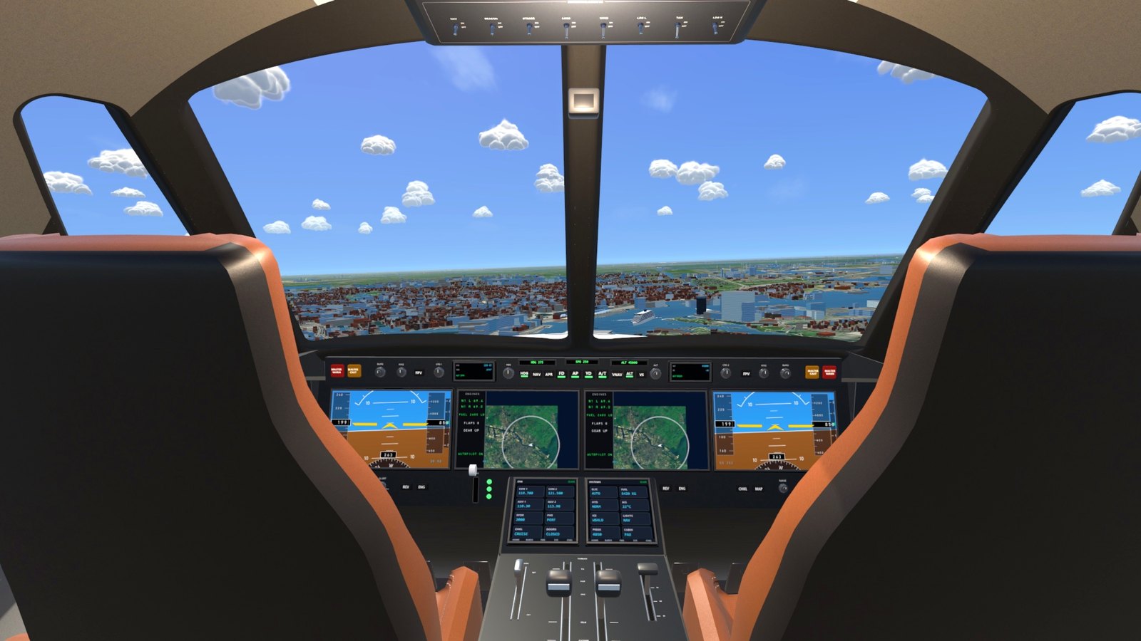 The private jet's flight deck over the IJ