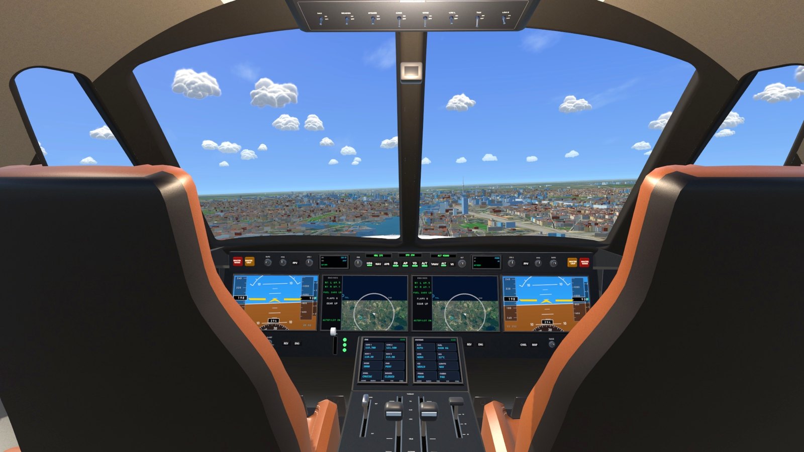 The private jet's flight deck over Berlin