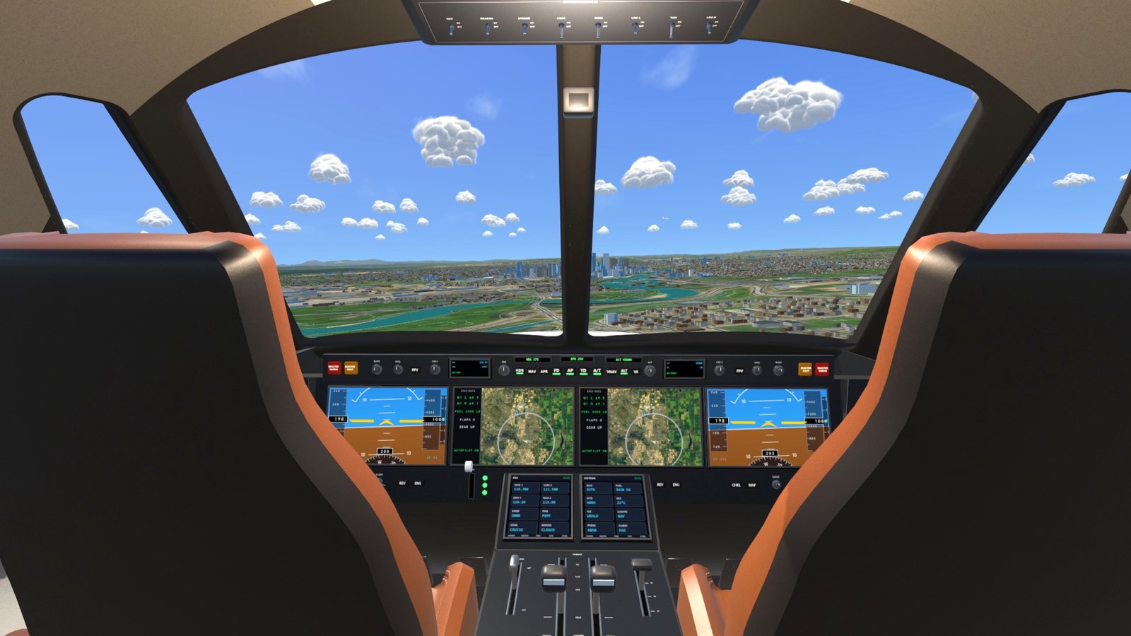 The private jet's flight deck up the Bow River