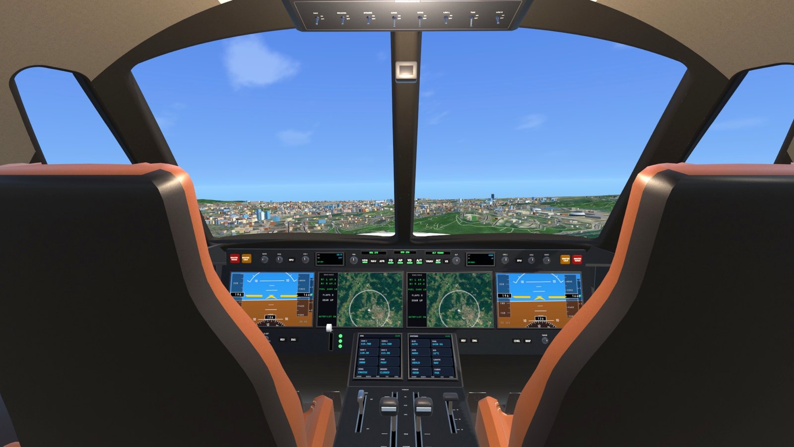 The private jet's flight deck over Brno