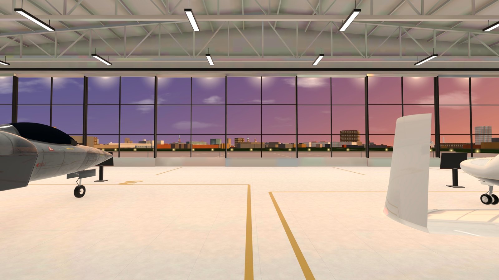 Your glass hangar, the city's spires through the glass