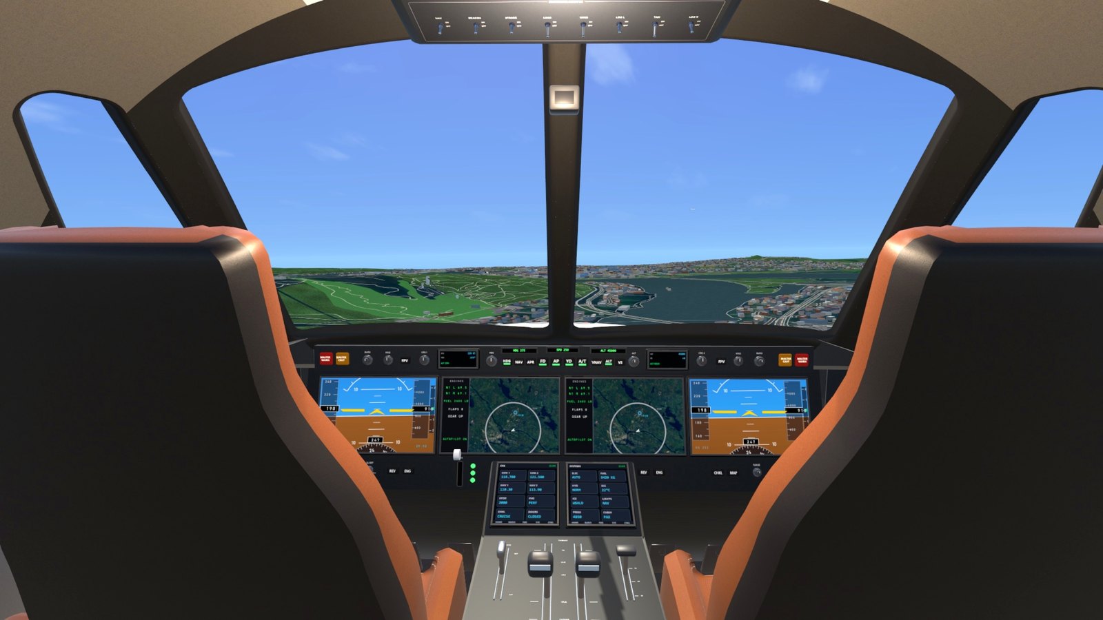 The private jet's flight deck over Lapland