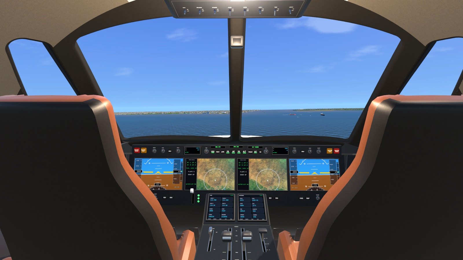 The private jet's flight deck over the Demerara