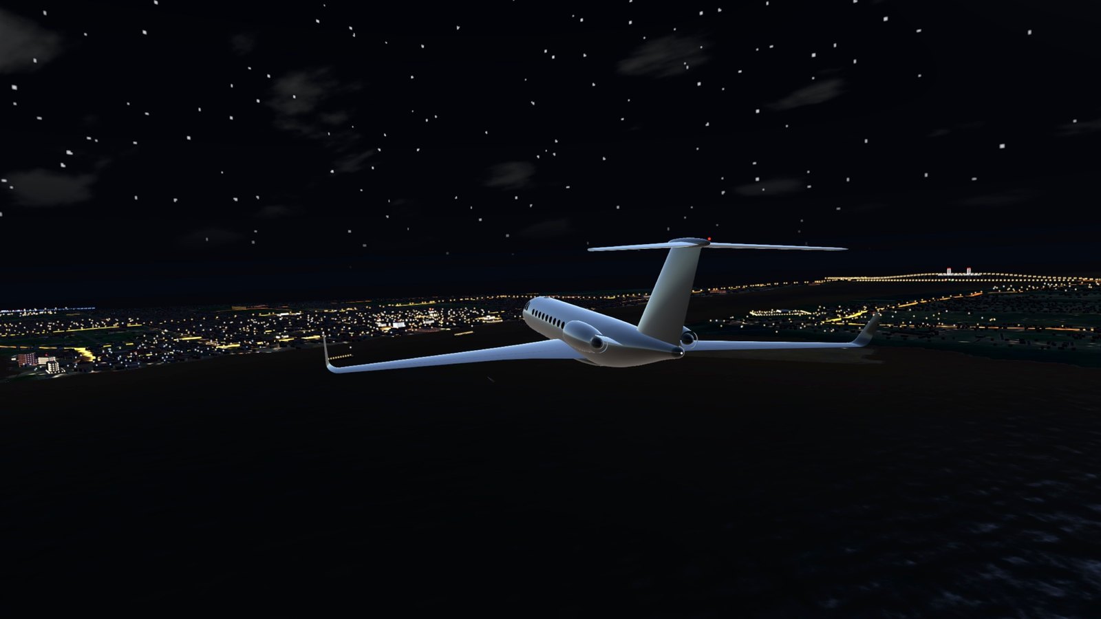 The jet over the city at night