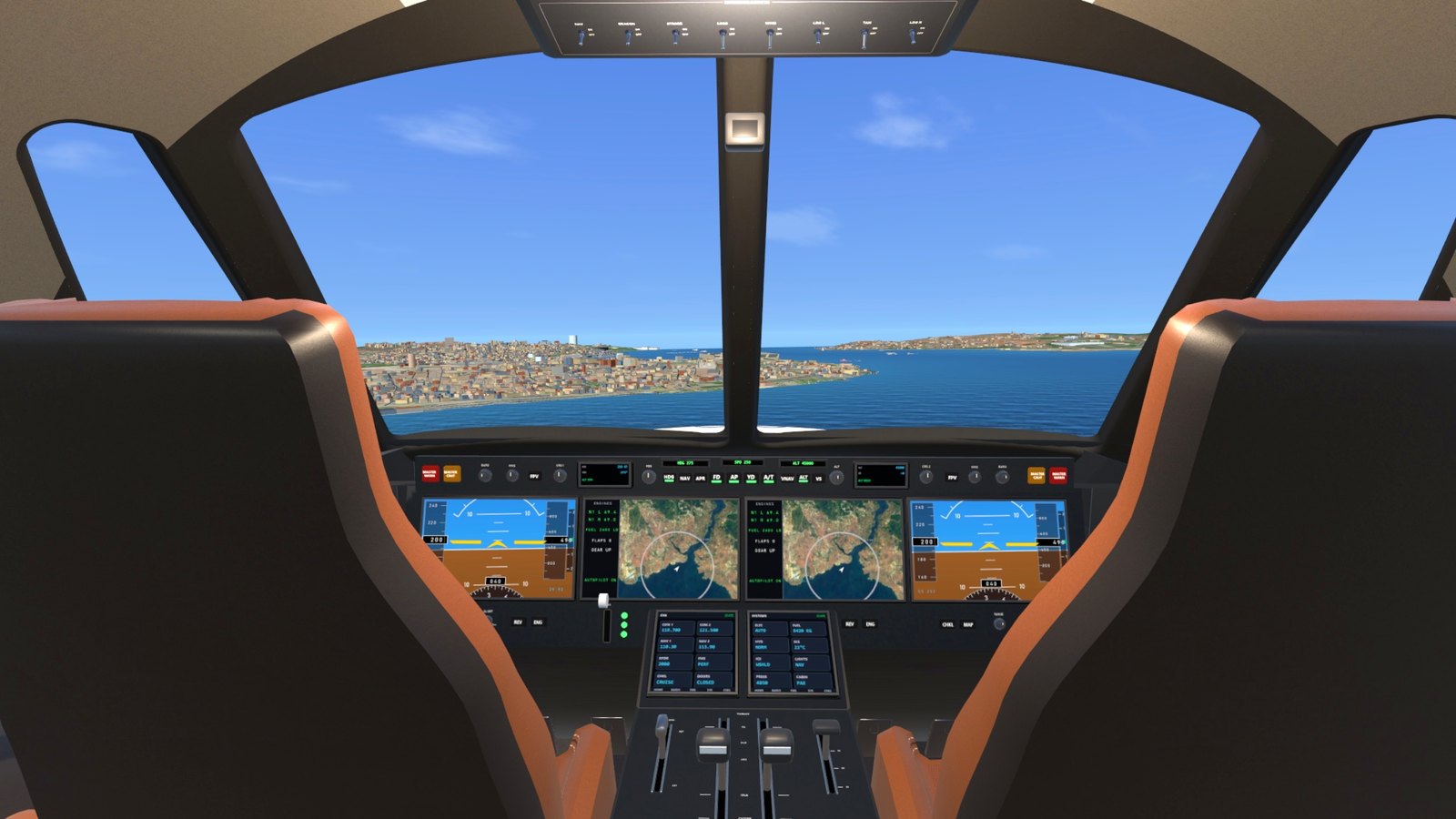 The private jet's flight deck over the Marmara