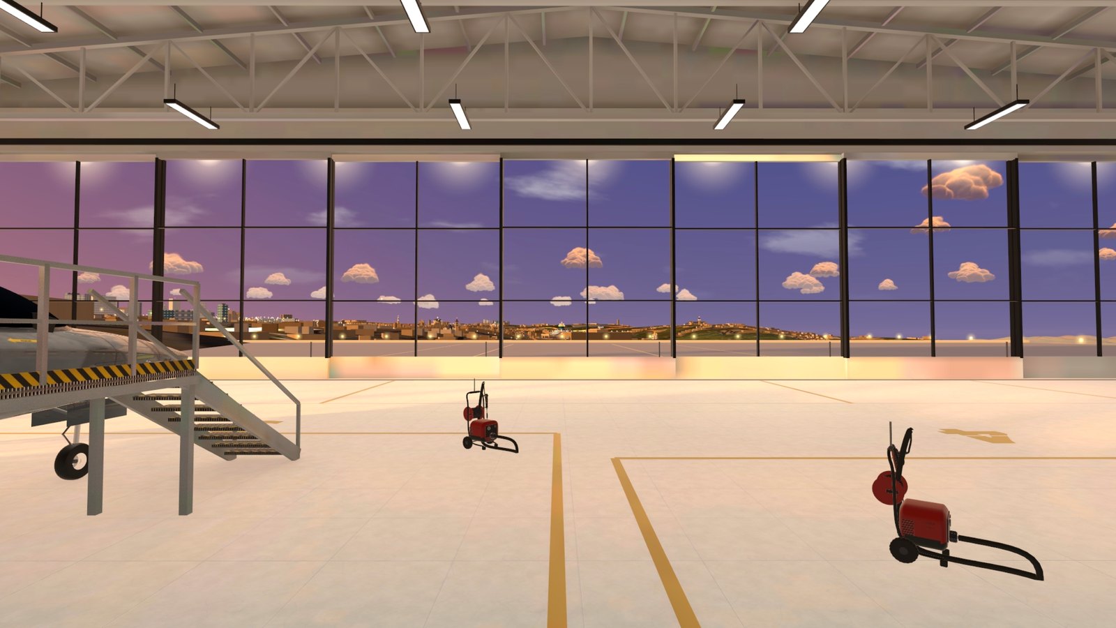 Your glass hangar on the Haas Promenade at golden hour