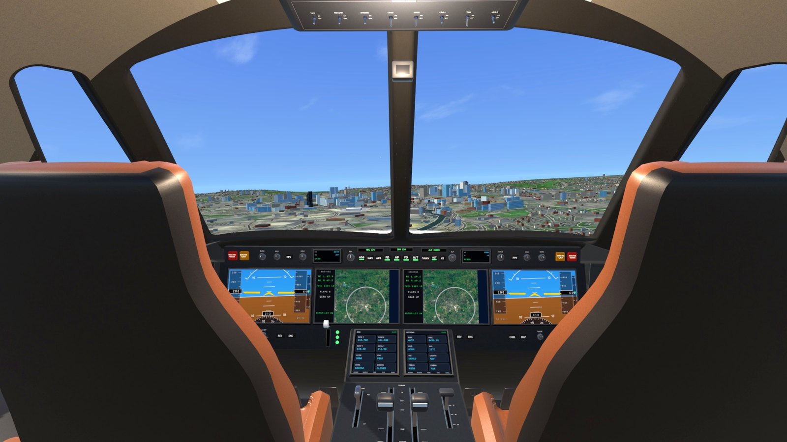 The private jet's flight deck over Leeds