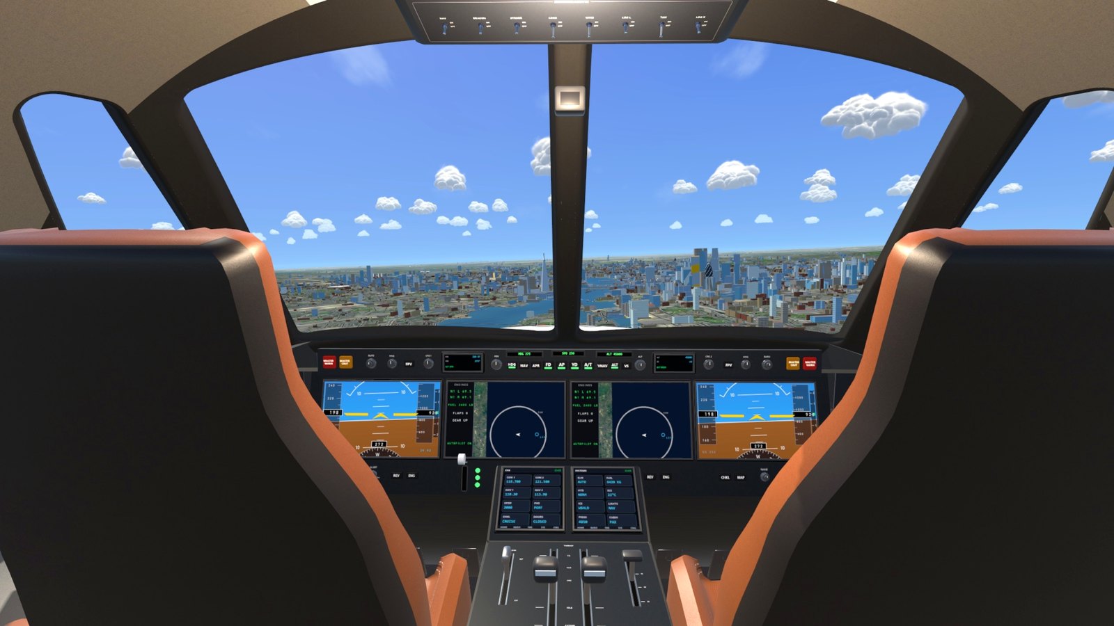 The private jet's flight deck over the Thames