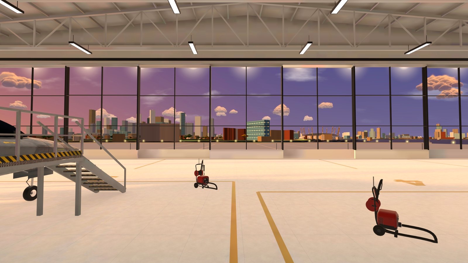 Your glass hangar, Canary Wharf through the doors at golden hour