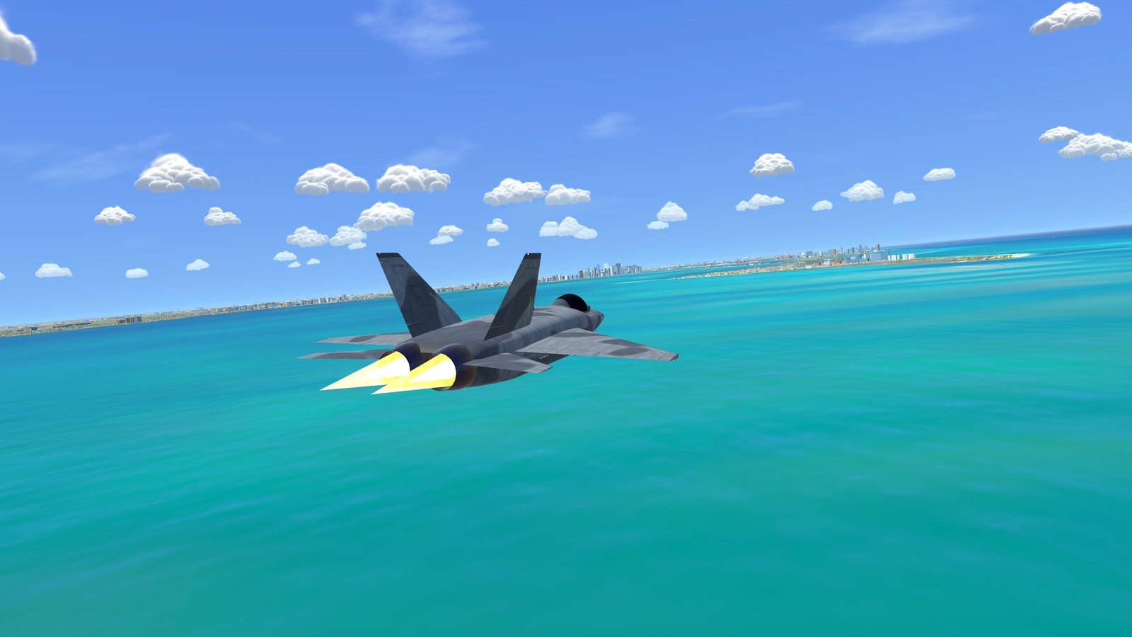 The fighter low over the reef
