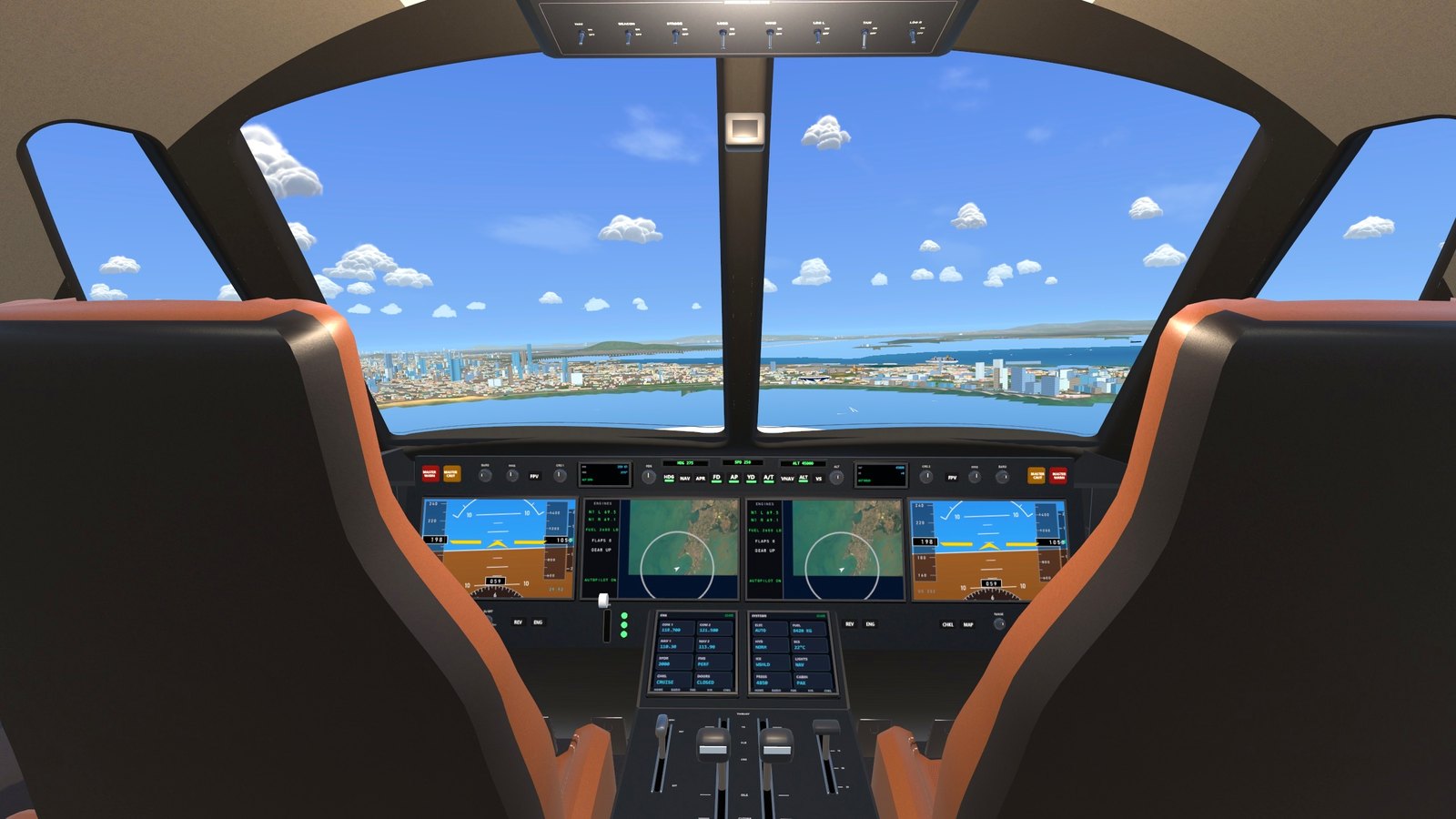 The private jet's flight deck over the Arabian Sea
