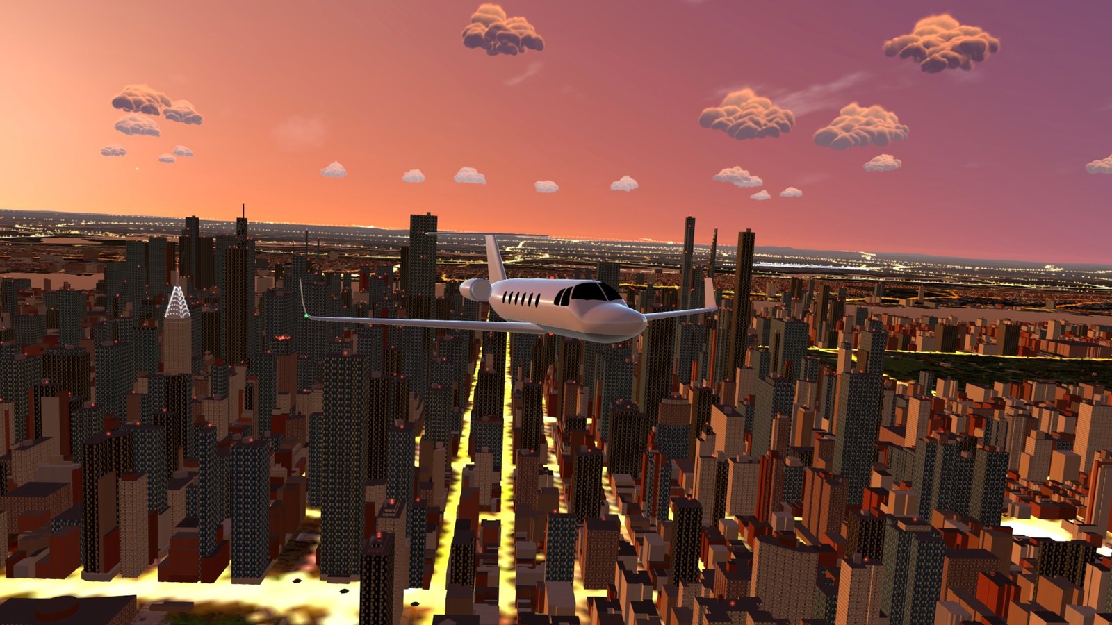 The midsize jet over Midtown at golden hour