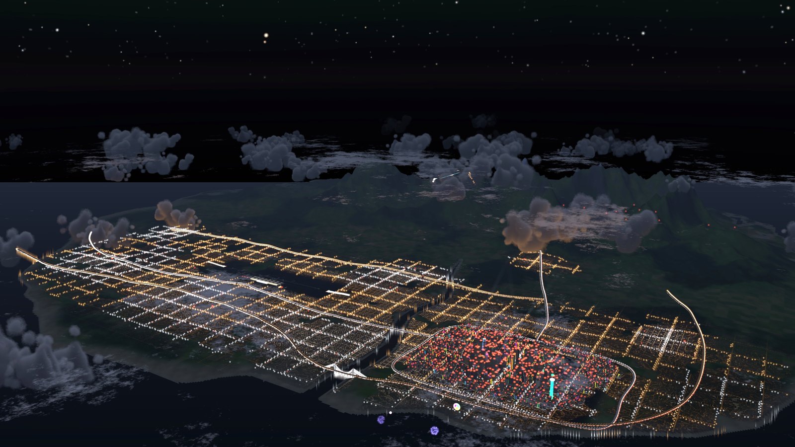 The whole metro lit up at night