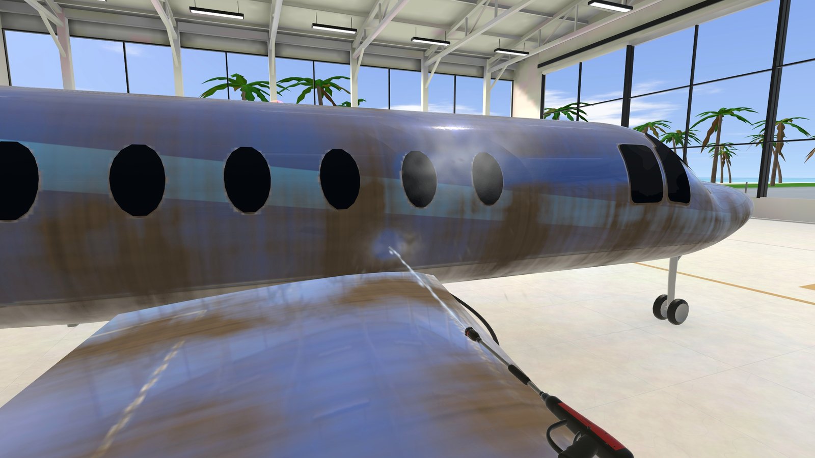 Power washing the private jet