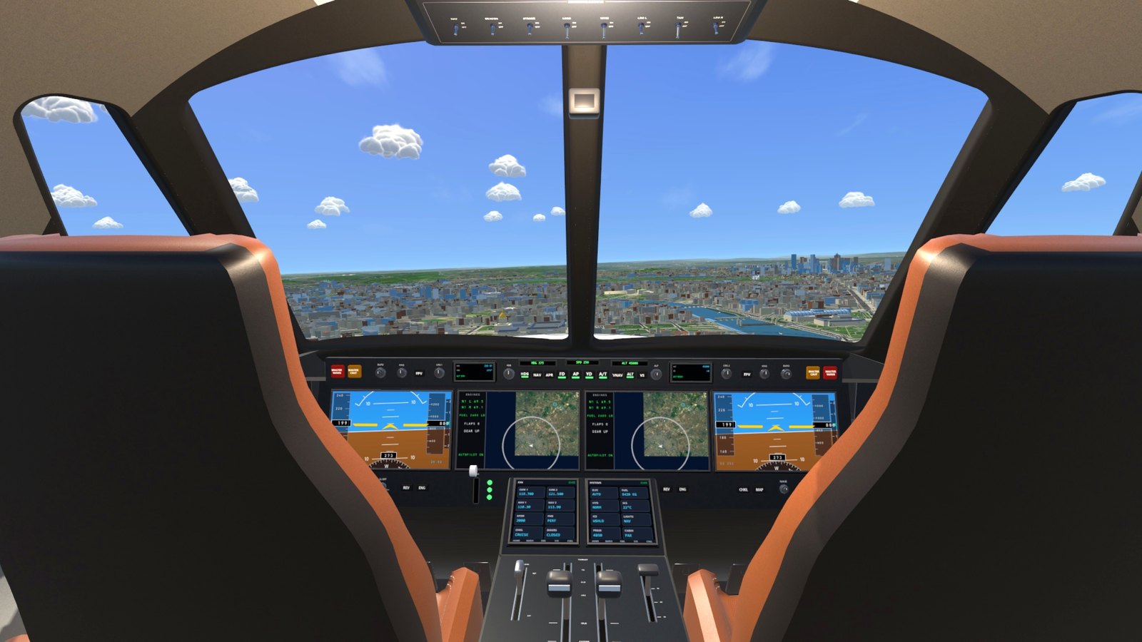 The private jet's flight deck over Paris