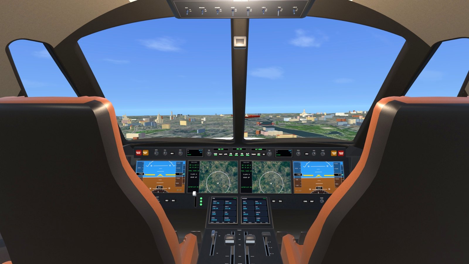 The private jet's flight deck over Moscow
