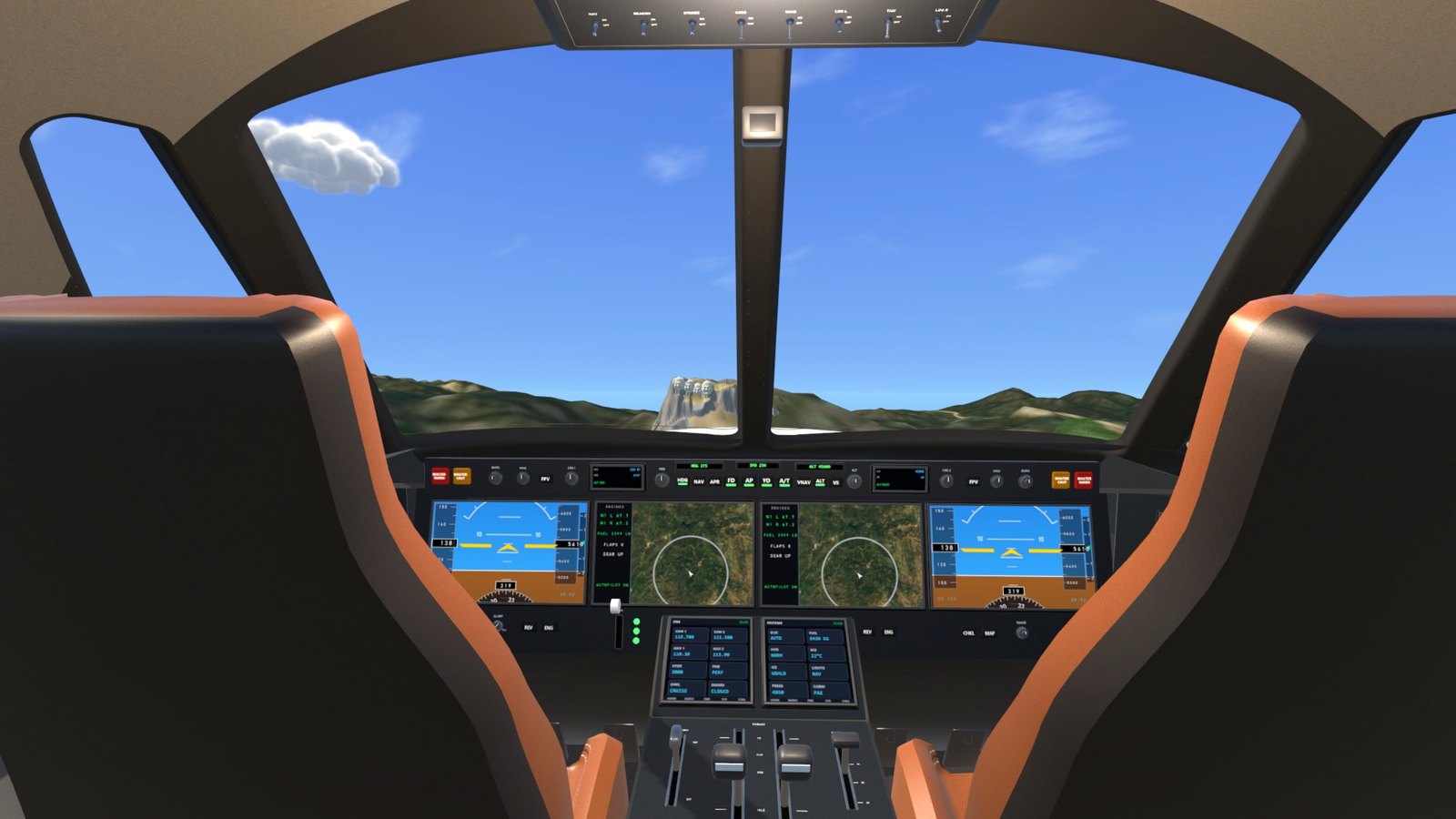 The private jet's flight deck at Mount Rushmore