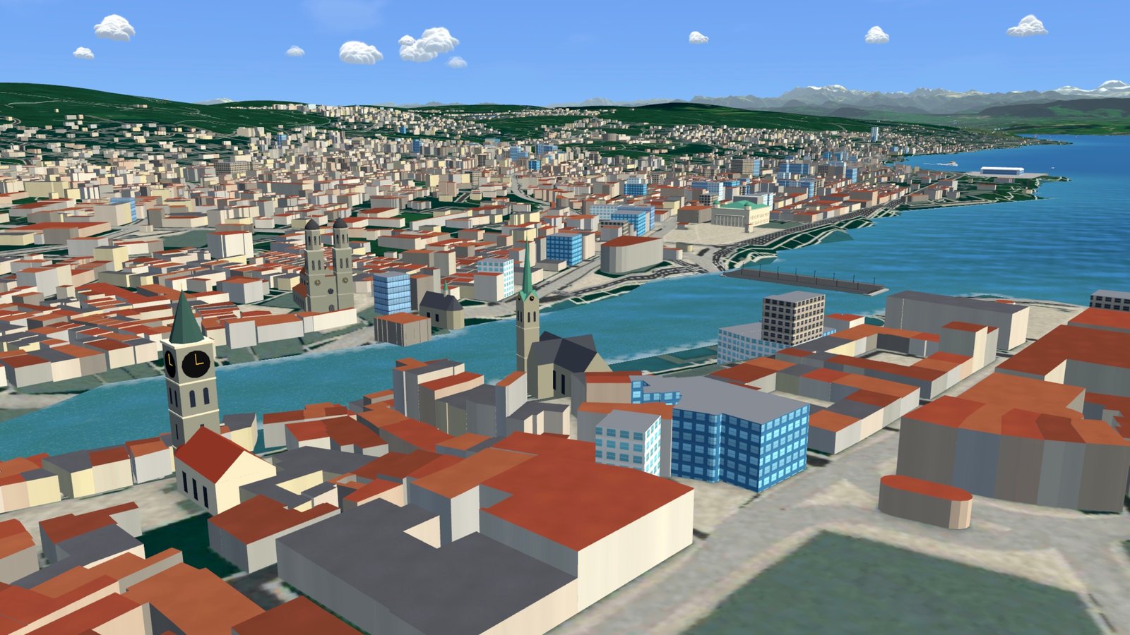 The Grossmünster and Zurich's old town from the air