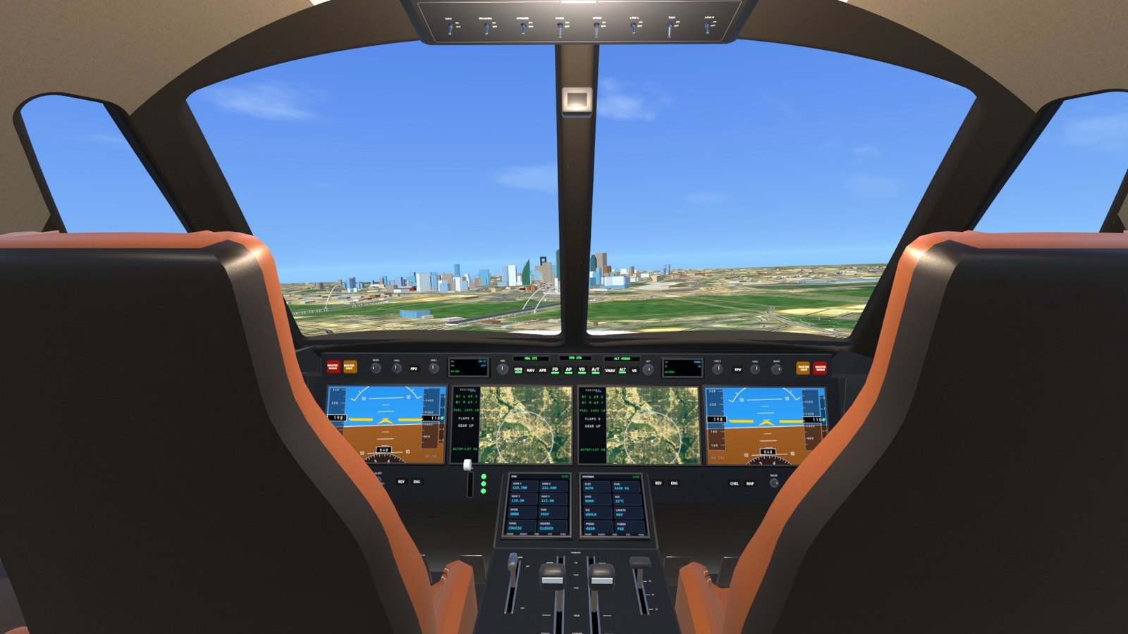 The private jet's flight deck over the Trinity
