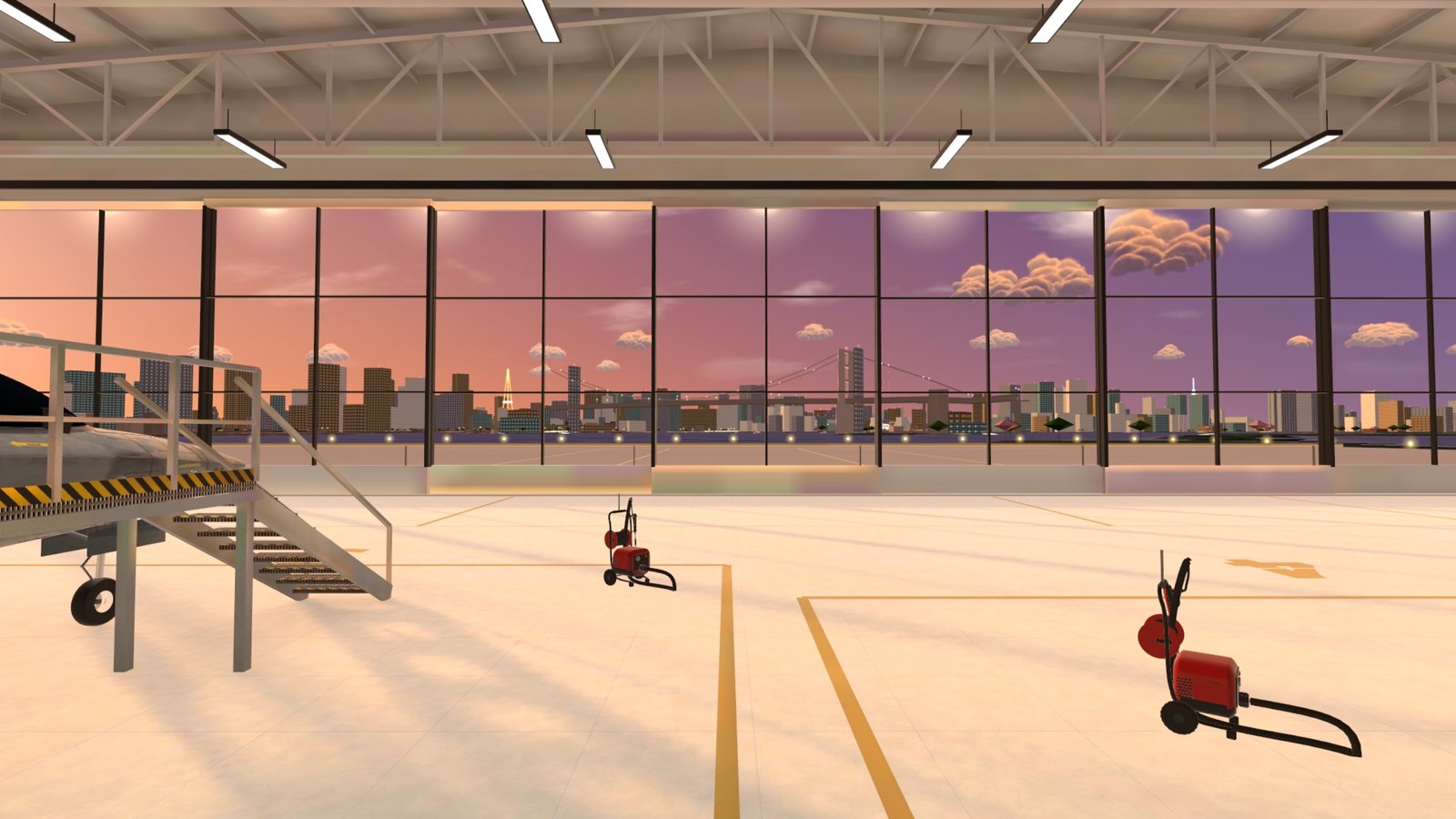 Your glass hangar, the Rainbow Bridge through the doors at golden hour